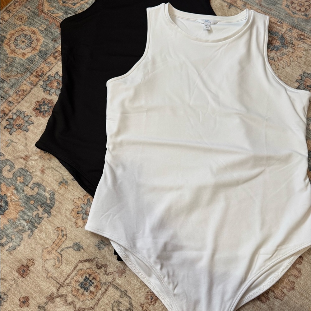 Black and White Sleeveless Bodysuits- layers, shapewear, camisole, tank